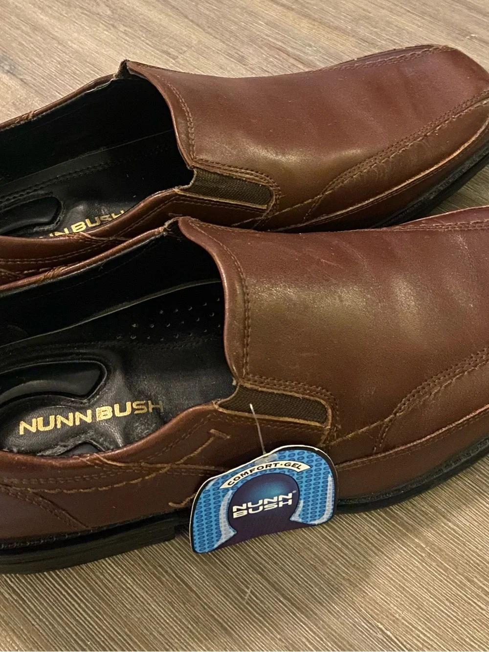 Nunn Bush Shoes Men’s Size 10.5 Brown Dylan Slip On Oxford Dress Comfort Gel New